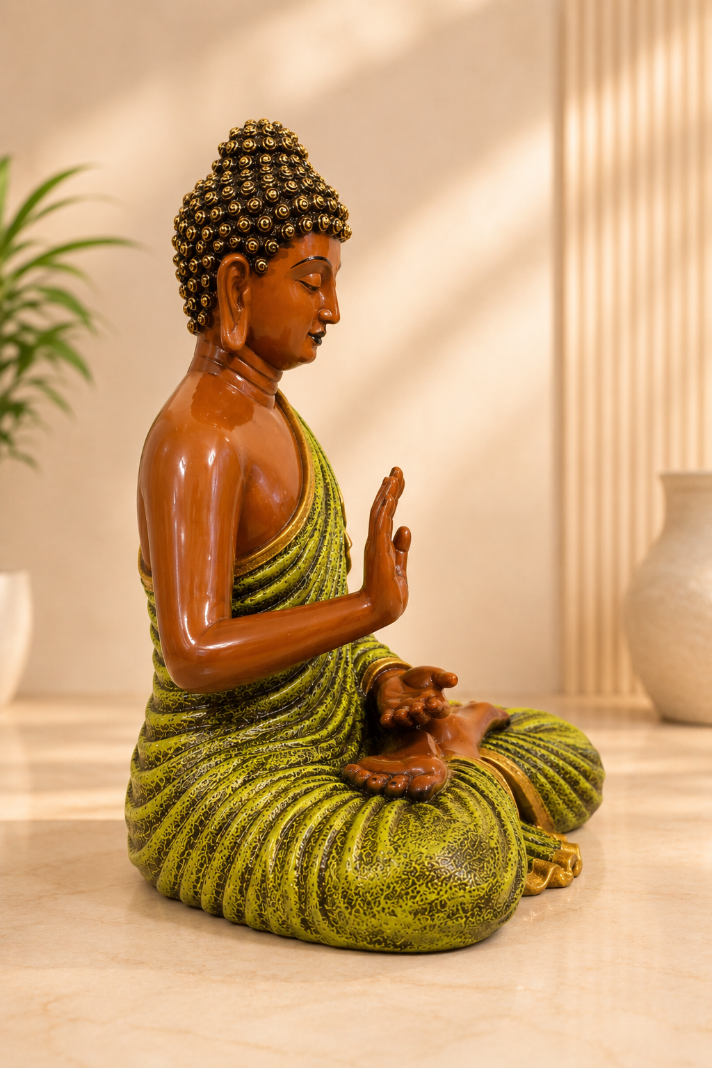 Green Blessing Buddha Showpiece