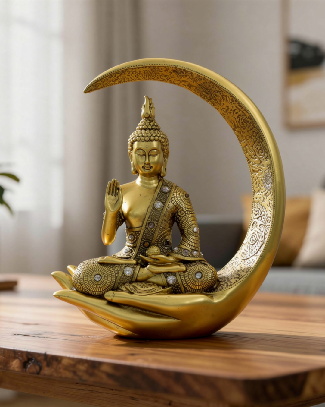 Golden Moon Buddha Statue for Home Decor