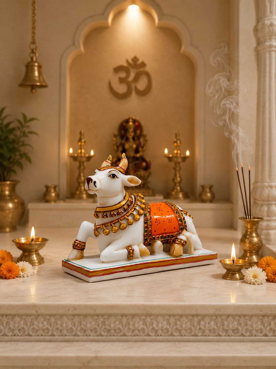 Premium White & Gold Nandi Ji Idol