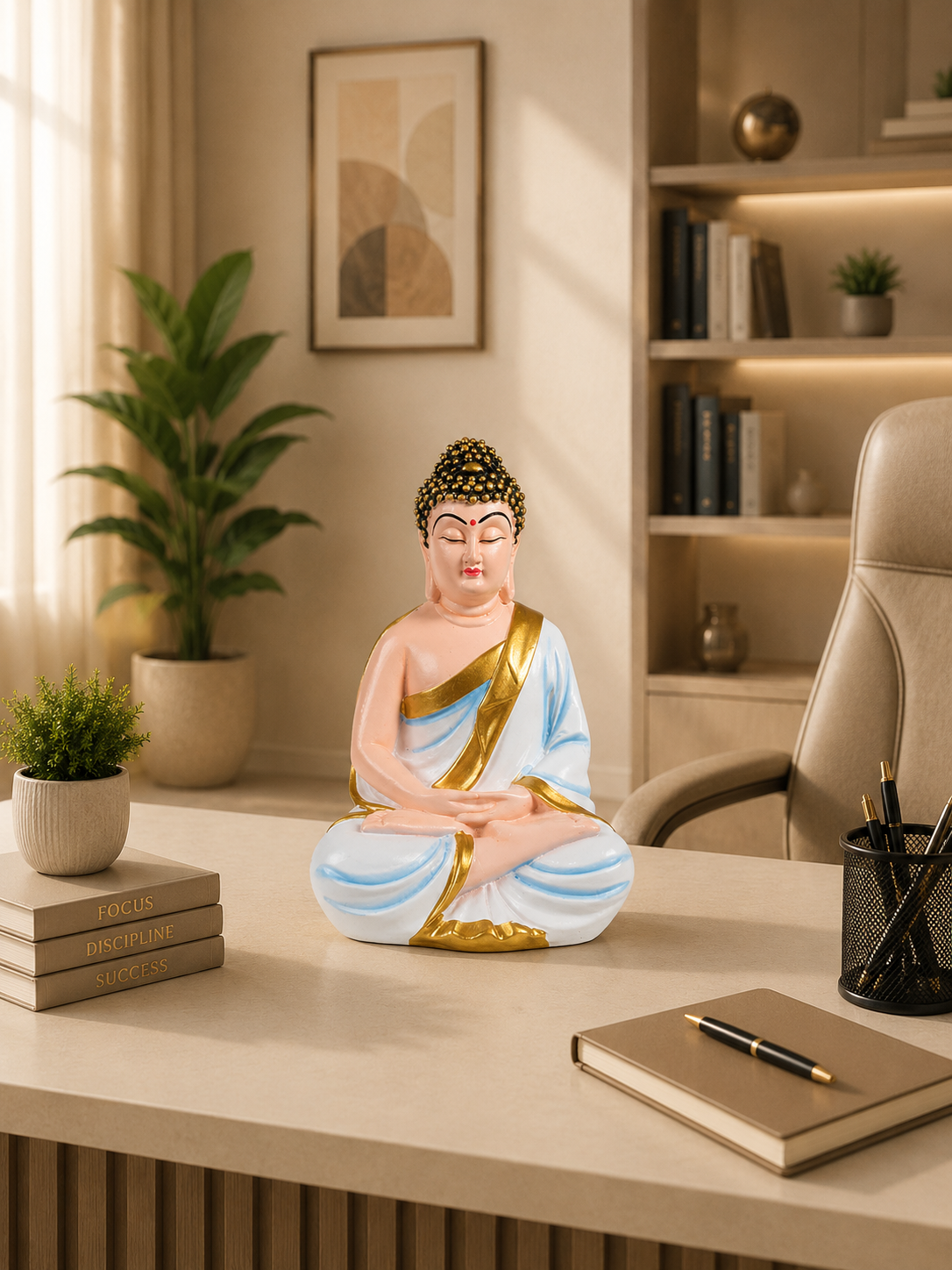 White & Sky Blue Buddha Statue