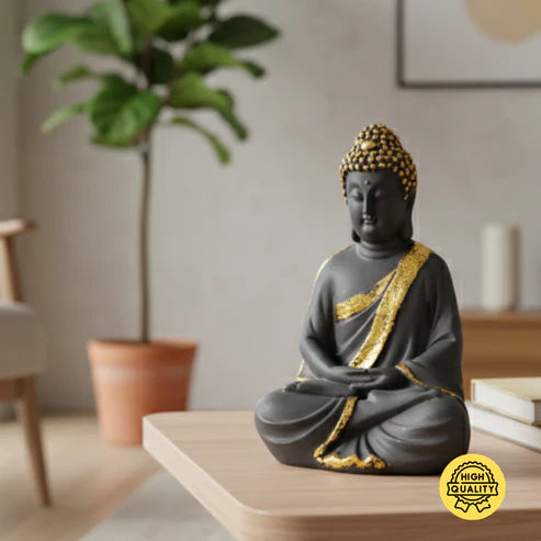 Black & Gold Buddha Statue | Premium Spiritual Home Decor Showpiece
