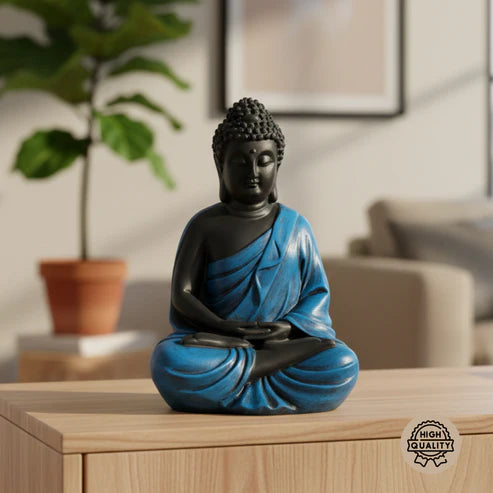 Blue & Black Buddha Statue | Premium Spiritual Home Decor Showpiece