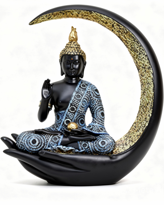 Black & Gold Moon Buddha Statue for Home Decor