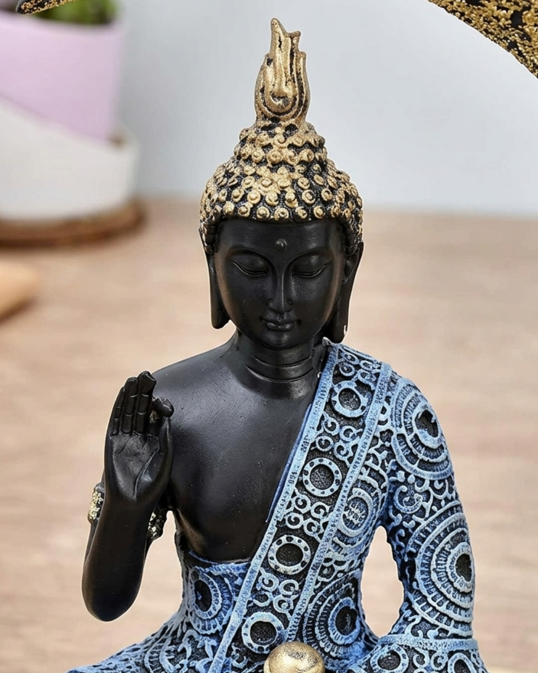 Black & Gold Moon Buddha Statue for Home Decor