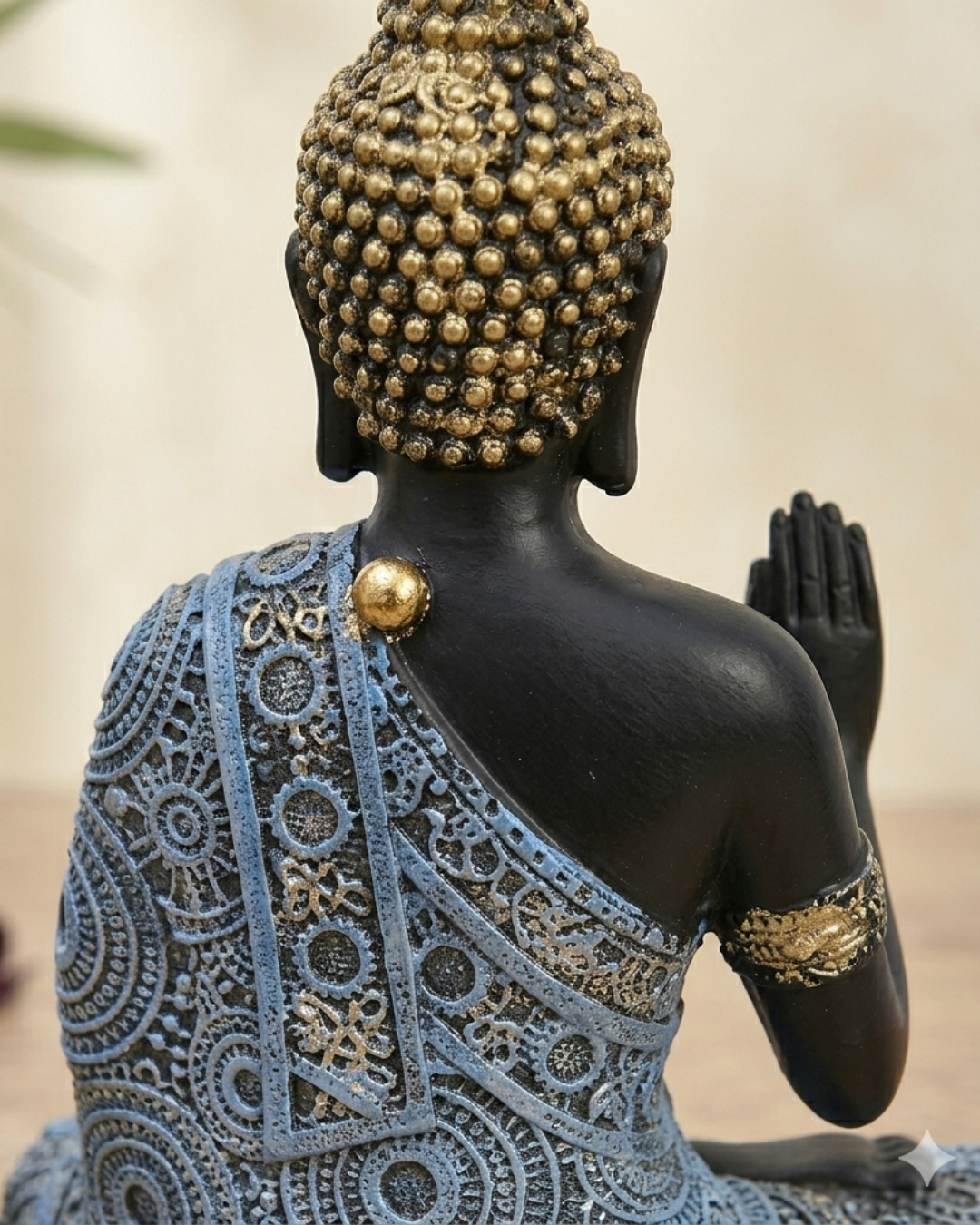 Black & Gold Moon Buddha Statue for Home Decor
