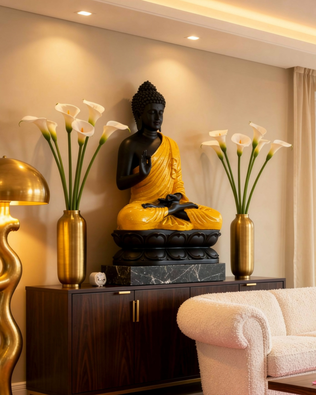 Elegant Yellow Buddha Statue – Premium Zen Home Décor Accent