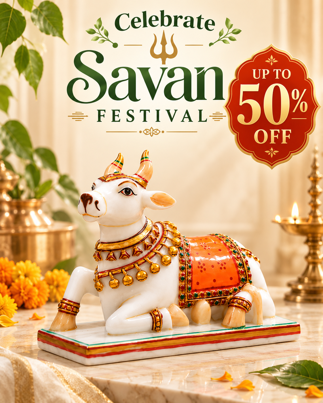 Premium White & Gold Nandi Ji Idol