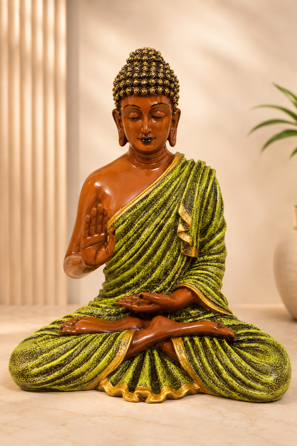 Green Blessing Buddha Showpiece