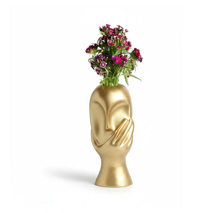 Golden Face Flower Vase with Hand Sculpture | Luxury Decorative Vase