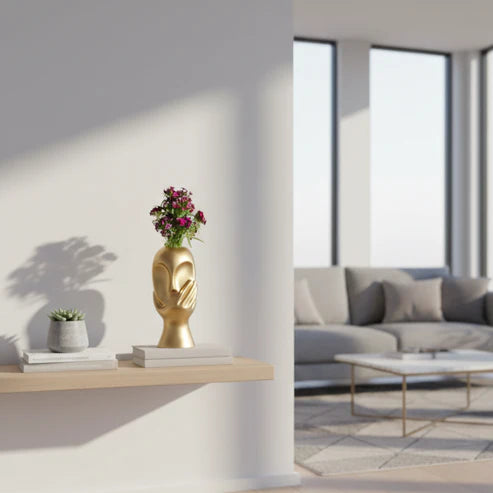 Golden Face Flower Vase with Hand Sculpture | Luxury Decorative Vase