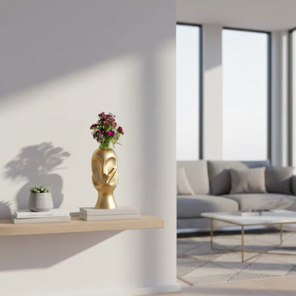 Golden Face Flower Vase with Hand Sculpture | Luxury Decorative Vase