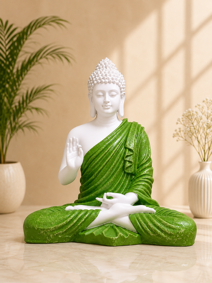 Green Meditating Buddha Statue