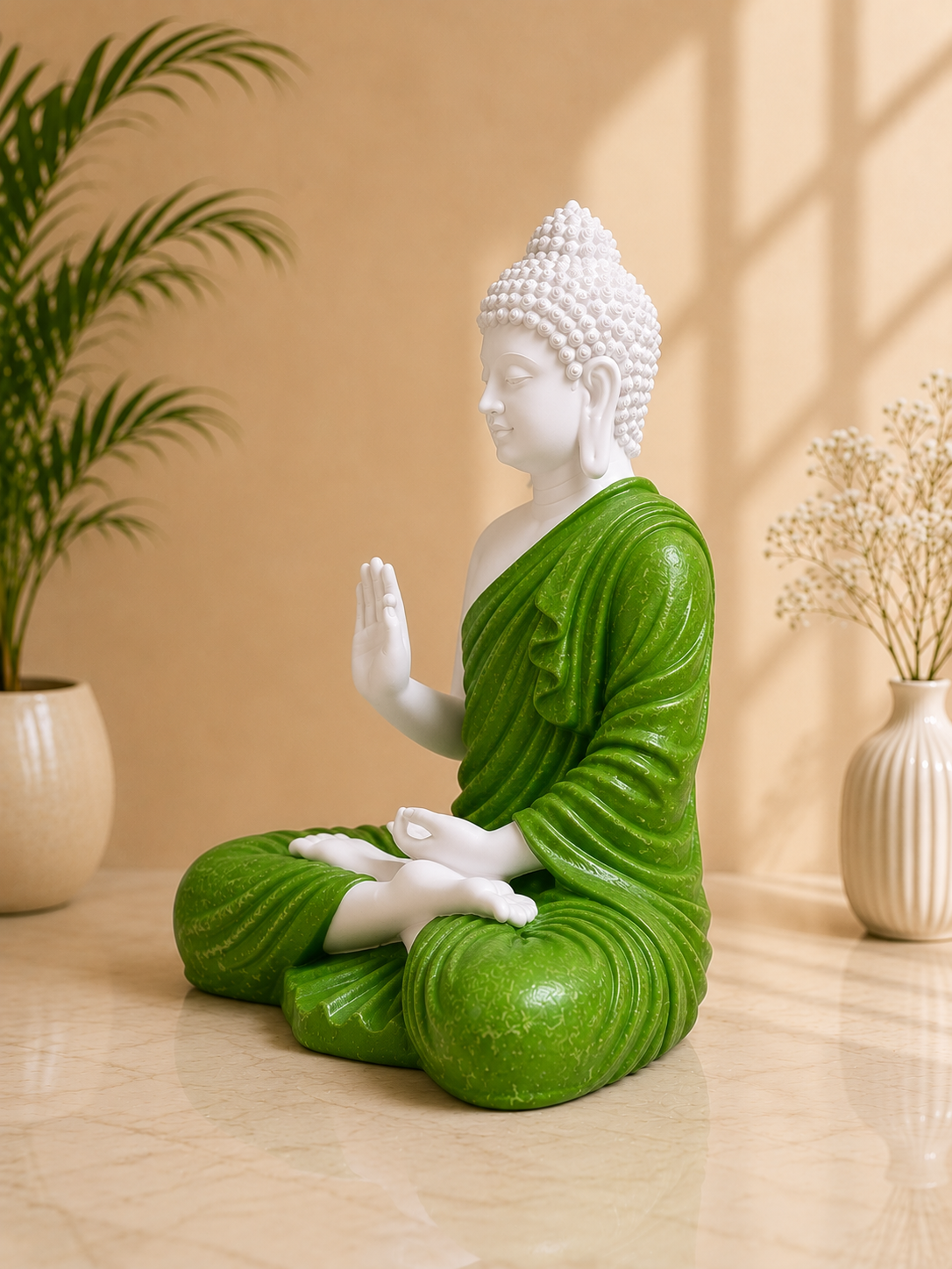 Green Meditating Buddha Statue