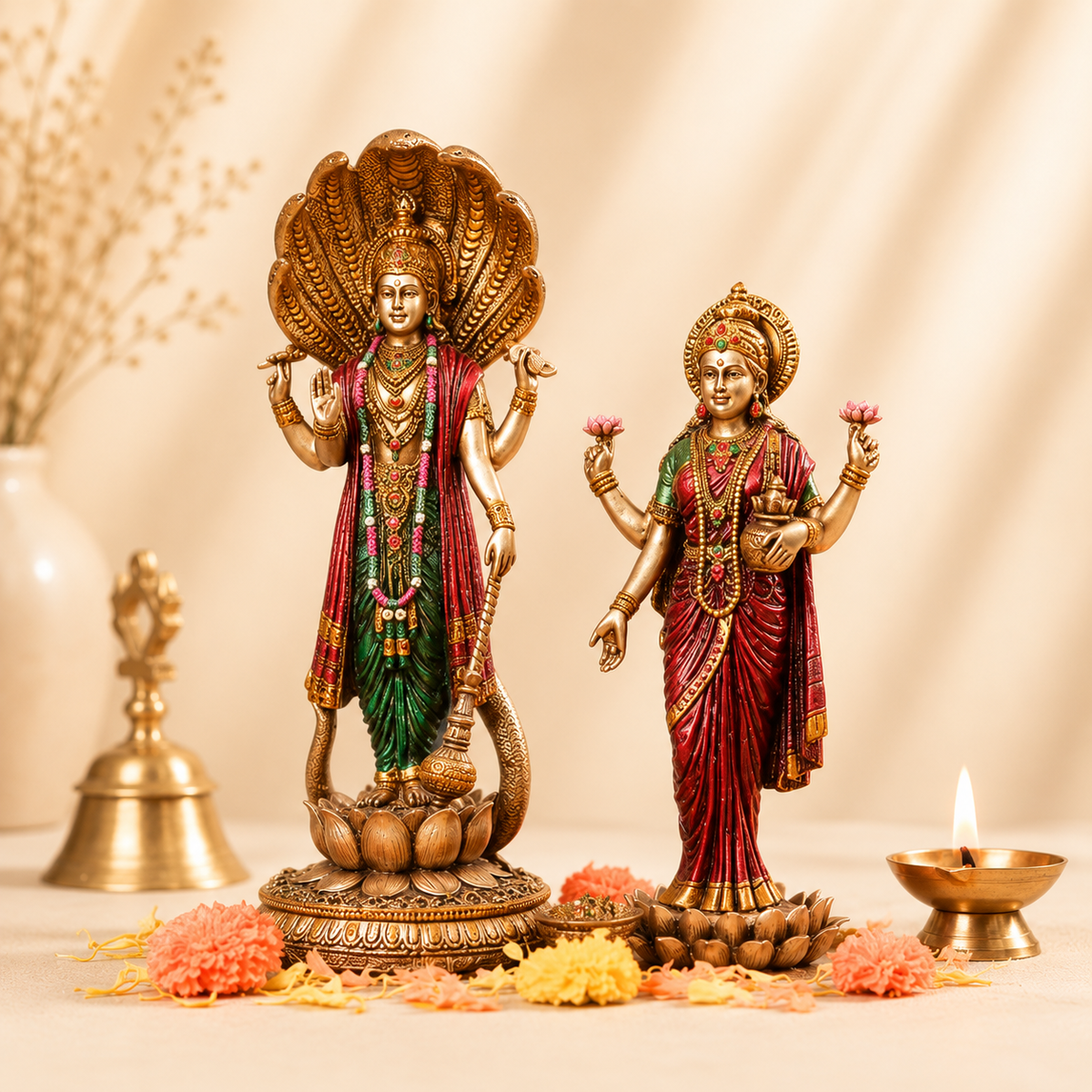 Premium Lord Vishnu & Lakshmi Idol Showpiece