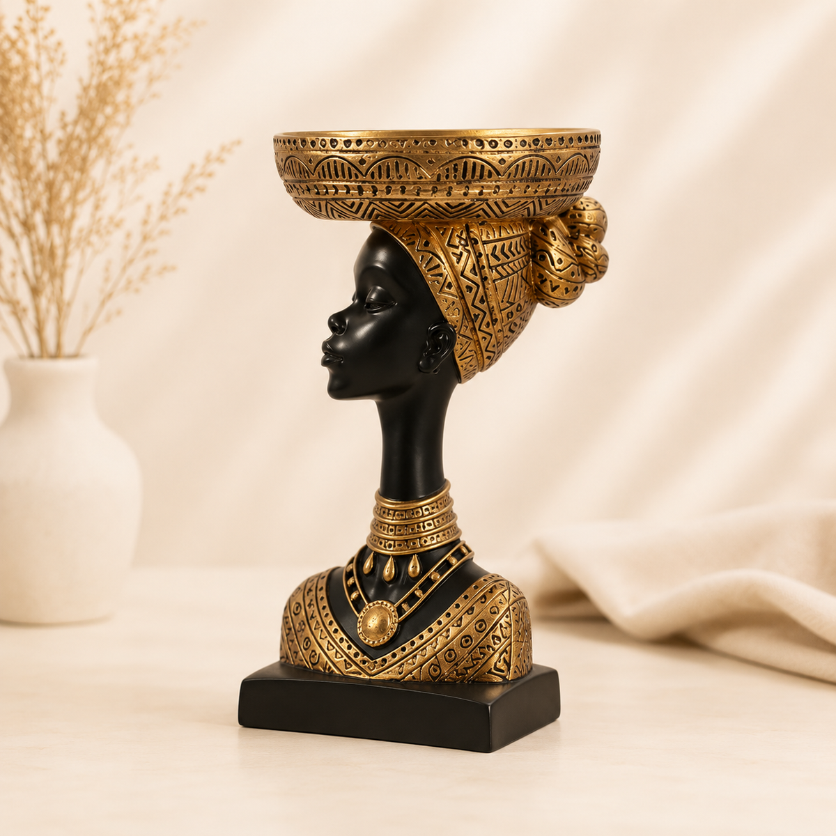 Luxury African Lady Bowl Head Showpiece