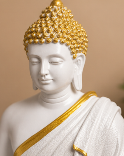 Luxury White & Gold Meditating Buddha Statue for Home Décor
