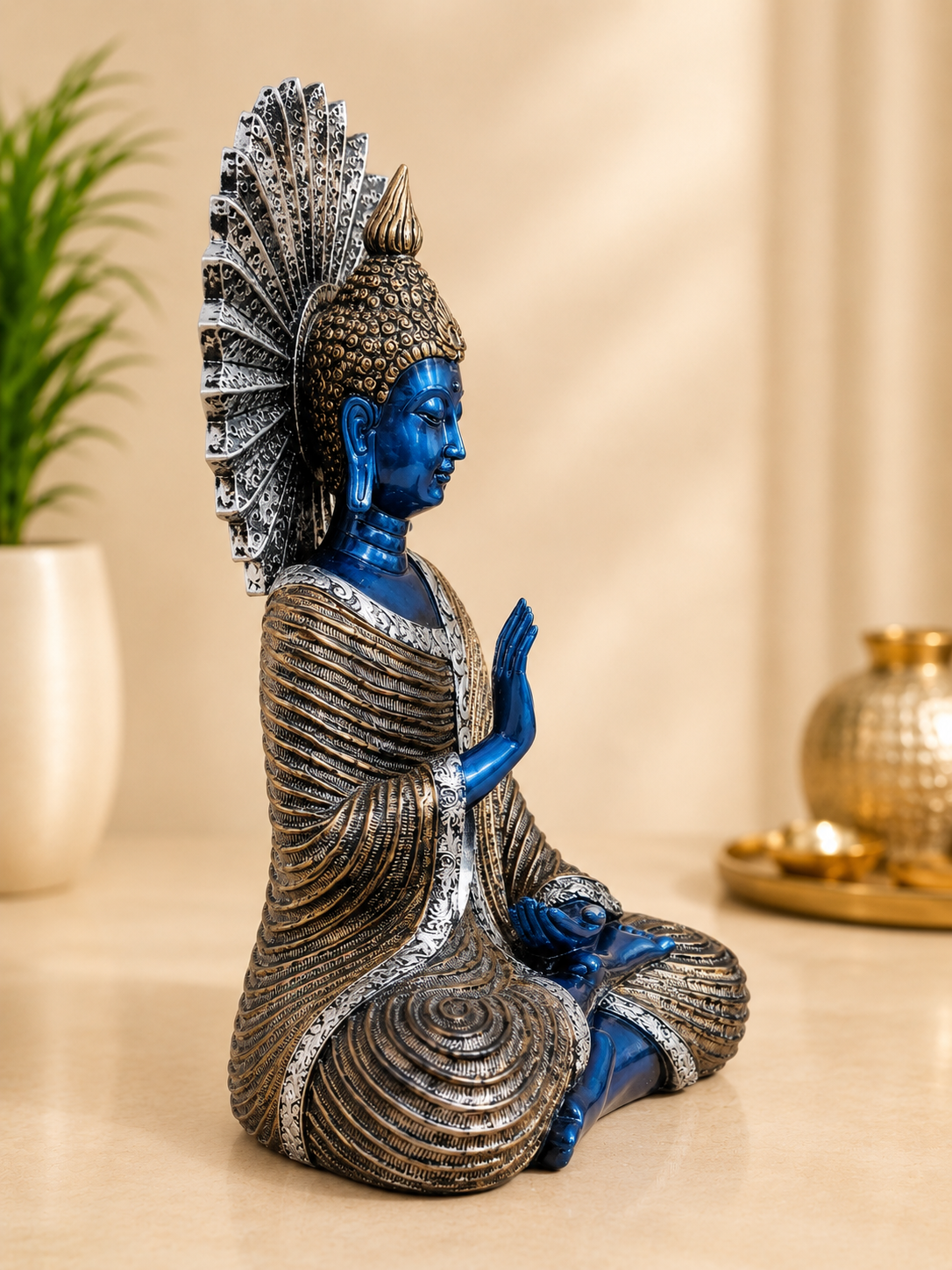 Royal Blue Meditating Buddha Showpiece
