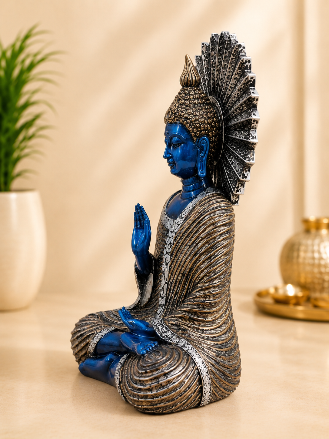 Royal Blue Meditating Buddha Showpiece