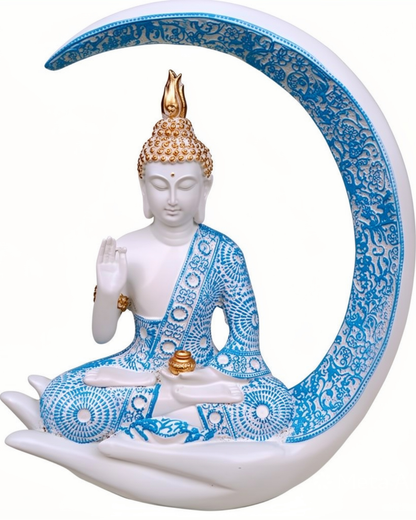 Sky Blue Moon Buddha Statue for Home Decor | Elegant Spiritual Showpiece