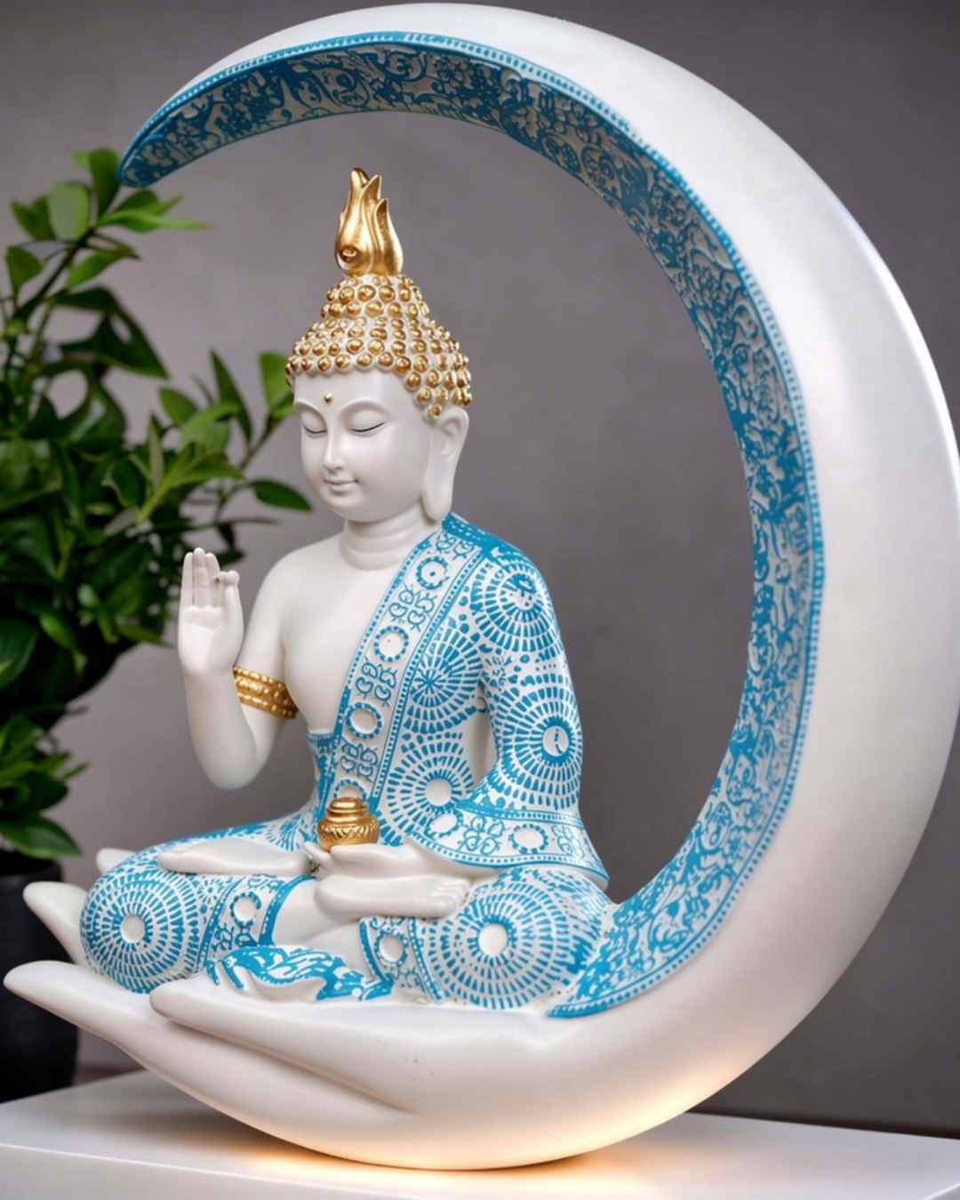 Sky Blue Moon Buddha Statue for Home Decor | Elegant Spiritual Showpiece