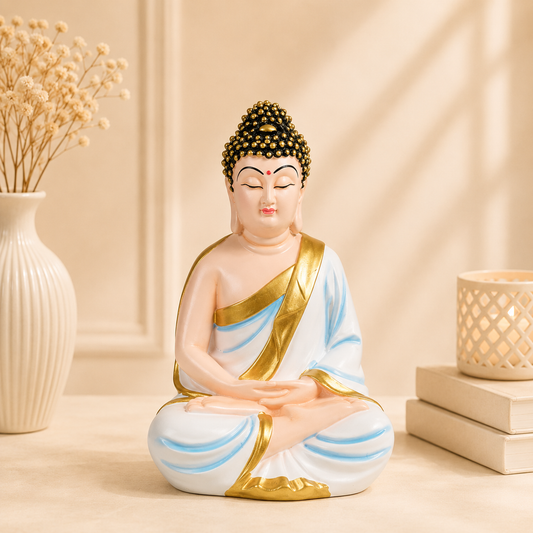 White & Sky Blue Buddha Statue