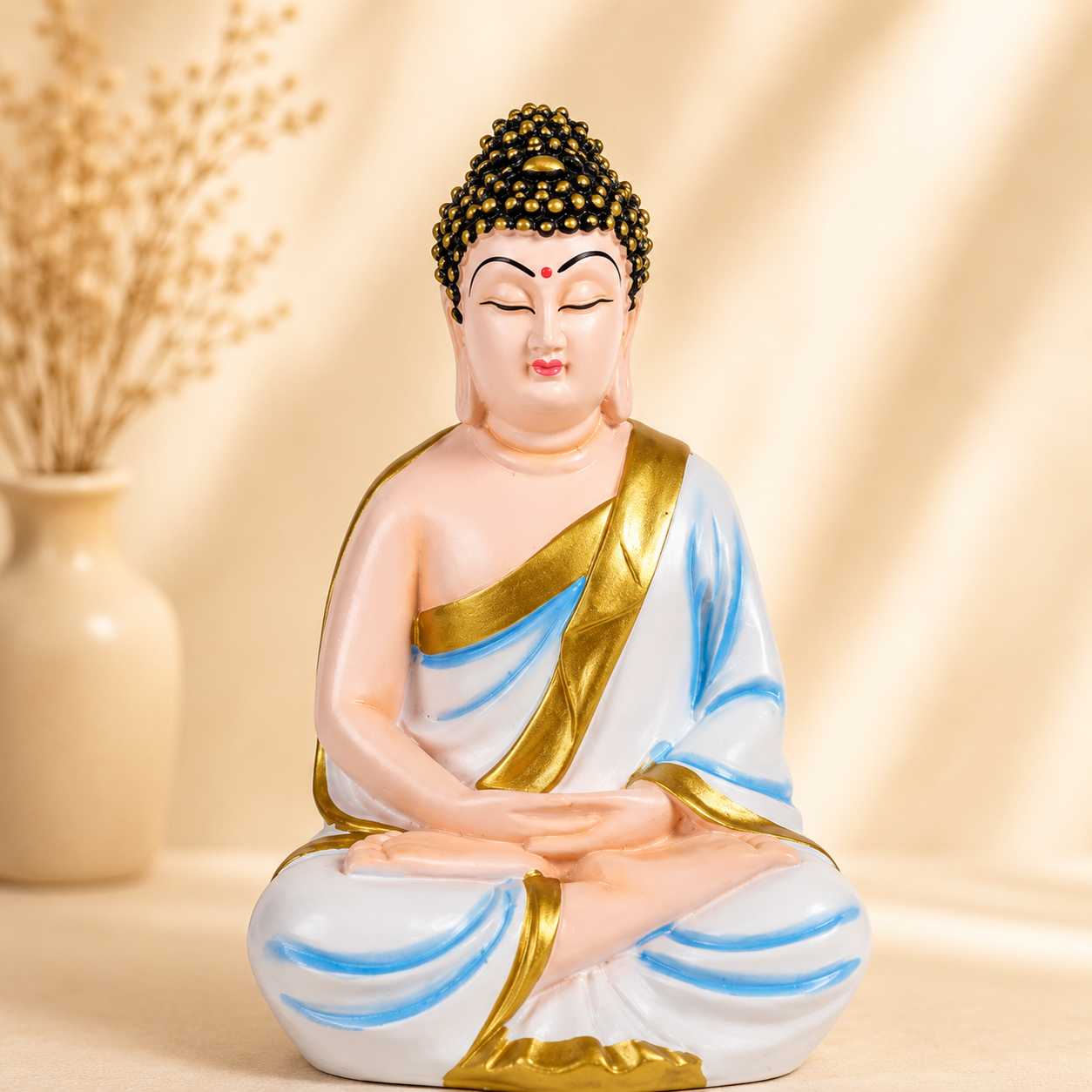 White & Sky Blue Buddha Statue