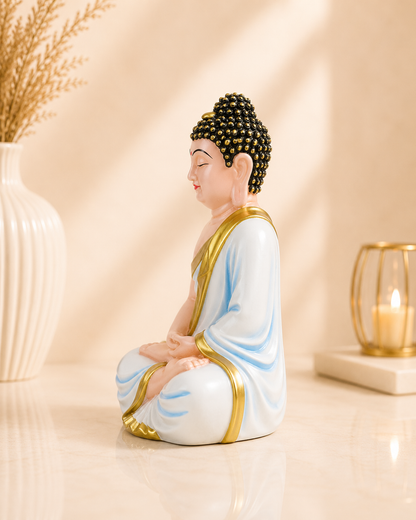 White & Sky Blue Buddha Statue
