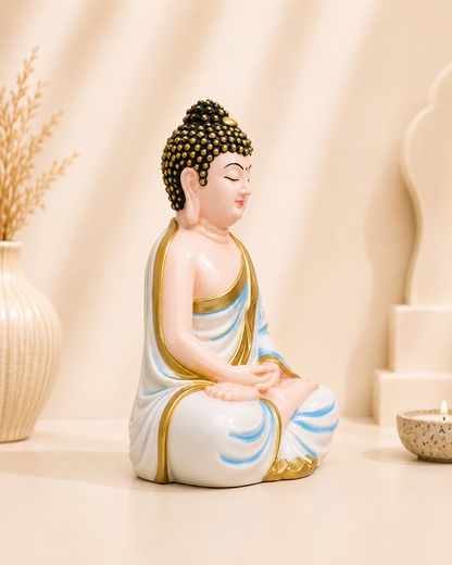 White & Sky Blue Buddha Statue