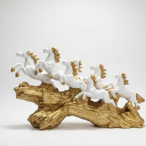 White & Gold Seven Horses Vastu Showpiece for Home Decor