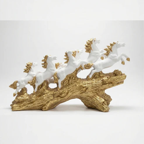 White & Gold Seven Horses Vastu Showpiece for Home Decor