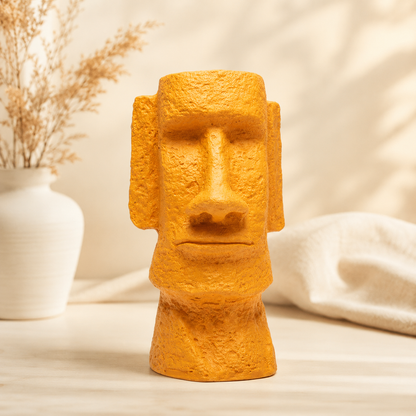 Yellow Moai Head Decorative Showpiece