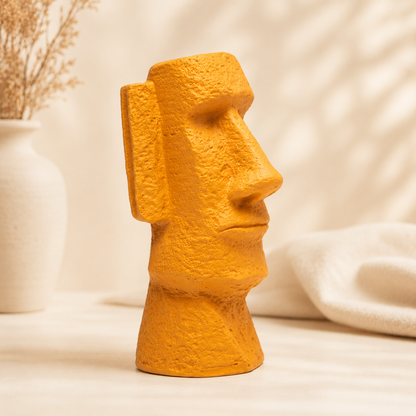 Yellow Moai Head Decorative Showpiece