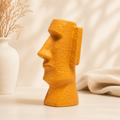Yellow Moai Head Decorative Showpiece