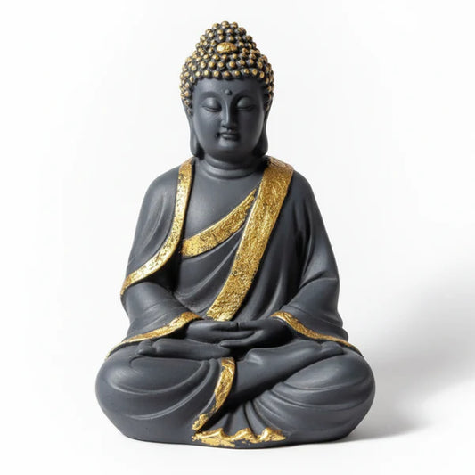 Black & Gold Buddha Statue | Premium Spiritual Home Decor Showpiece