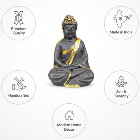 Black & Gold Buddha Statue | Premium Spiritual Home Decor Showpiece