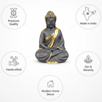 Black & Gold Buddha Statue | Premium Spiritual Home Decor Showpiece