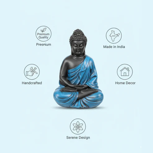 Blue & Black Buddha Statue | Premium Spiritual Home Decor Showpiece