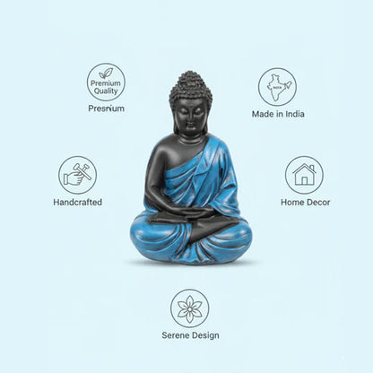 Blue & Black Buddha Statue | Premium Spiritual Home Decor Showpiece