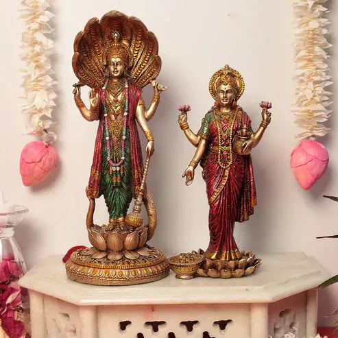 Lord Vishnu & Goddess Lakshmi Idol | Premium Divine Home Decor Showpiece