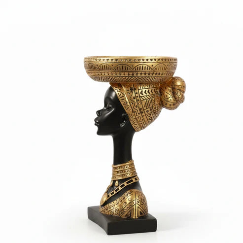 Luxury African Lady Bowl Head Showpiece | Premium Decorative Home Decor Figurine