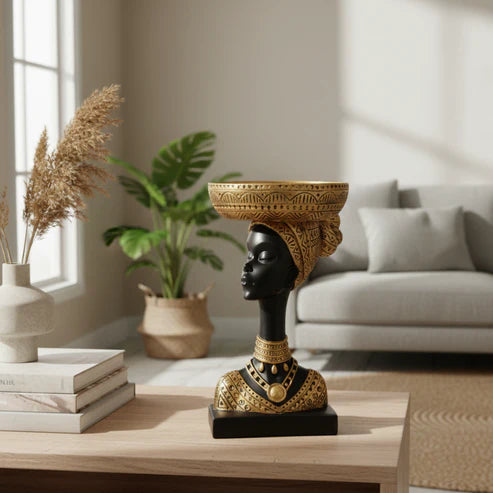 Luxury African Lady Bowl Head Showpiece | Premium Decorative Home Decor Figurine