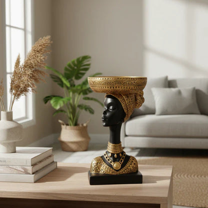 Luxury African Lady Bowl Head Showpiece | Premium Decorative Home Decor Figurine