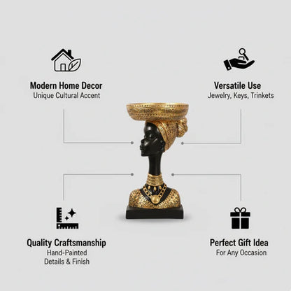 Luxury African Lady Bowl Head Showpiece | Premium Decorative Home Decor Figurine