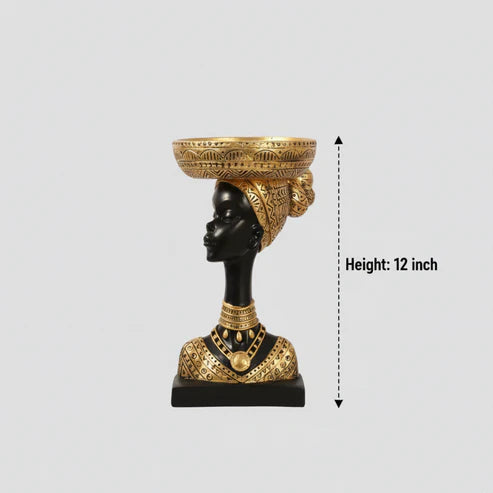 Luxury African Lady Bowl Head Showpiece | Premium Decorative Home Decor Figurine