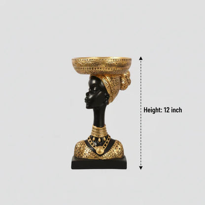 Luxury African Lady Bowl Head Showpiece | Premium Decorative Home Decor Figurine