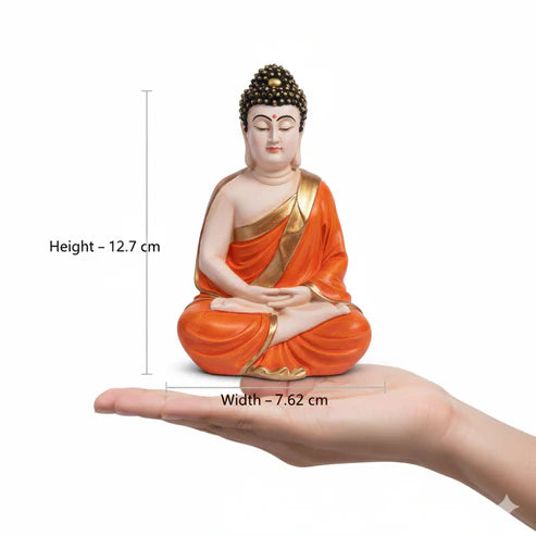 Orange & Gold Buddha Statue | Premium Spiritual Home Decor Showpiece