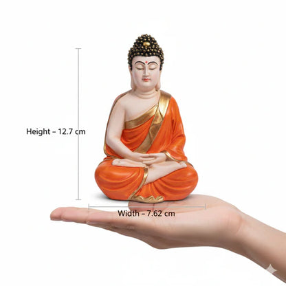 Orange & Gold Buddha Statue | Premium Spiritual Home Decor Showpiece