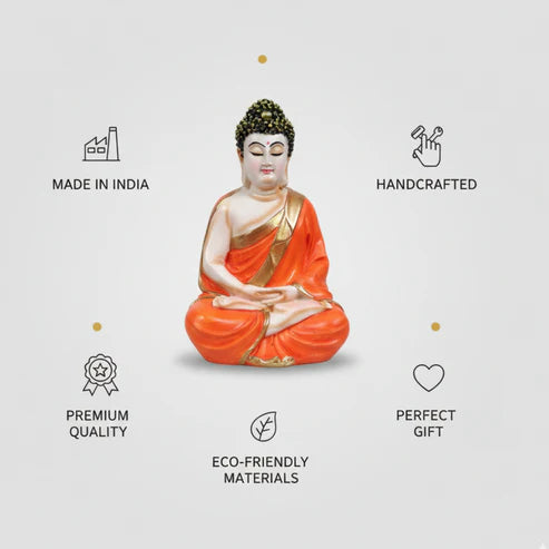 Orange & Gold Buddha Statue | Premium Spiritual Home Decor Showpiece