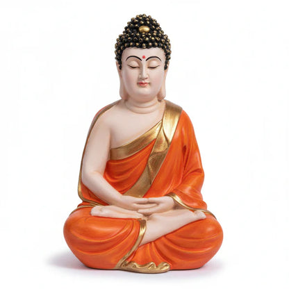 Orange & Gold Buddha Statue | Premium Spiritual Home Decor Showpiece