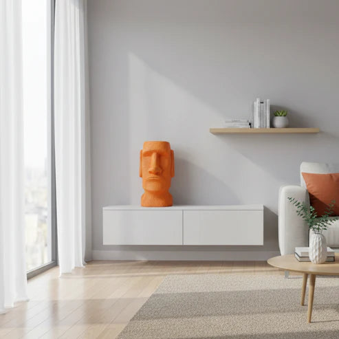 Orange Moai Head Decorative Showpiece – Stone Finish Statue for Home & Office Decor